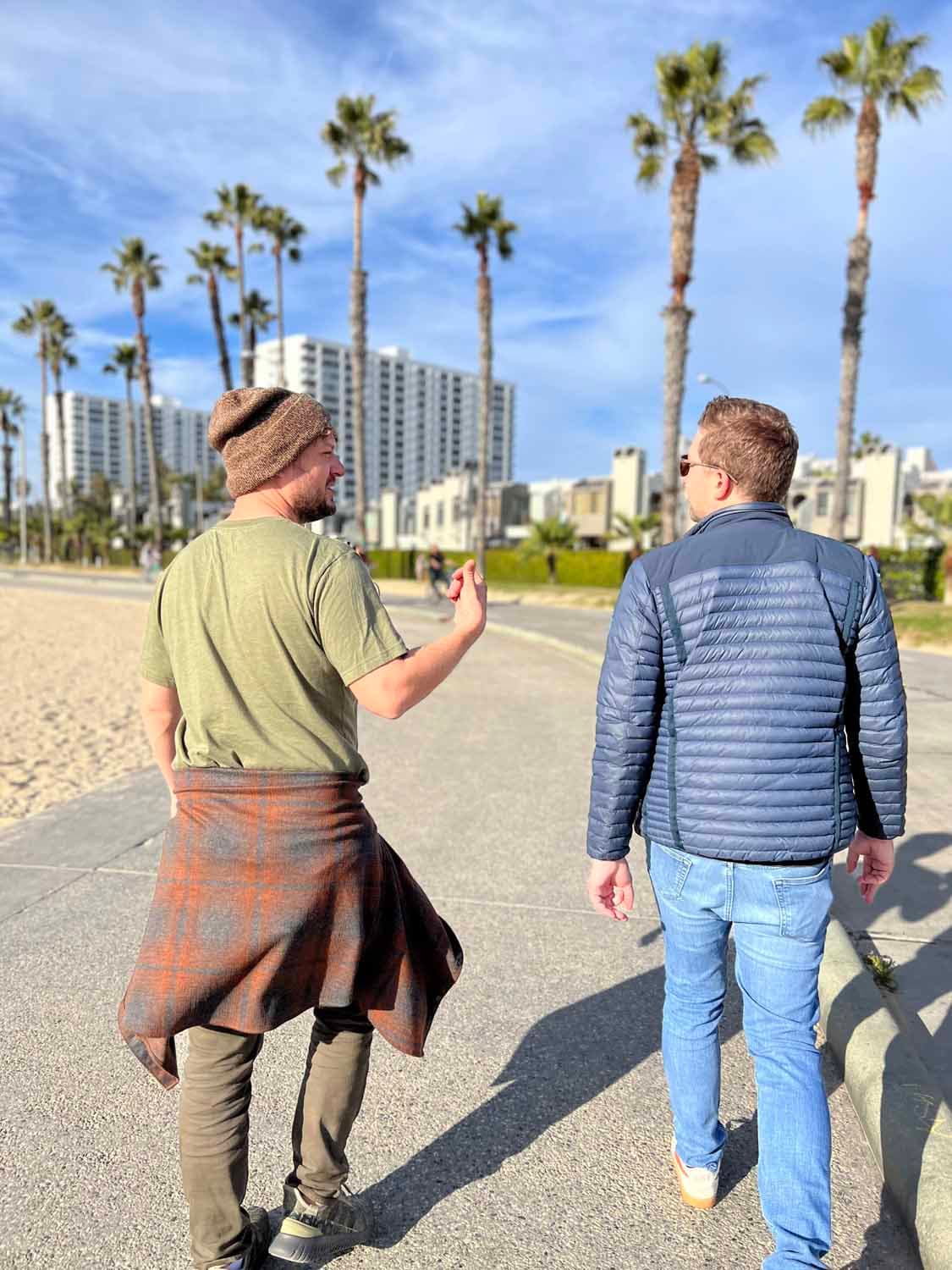 two men from a video crew enjoy a day off in Santa Monica, CA