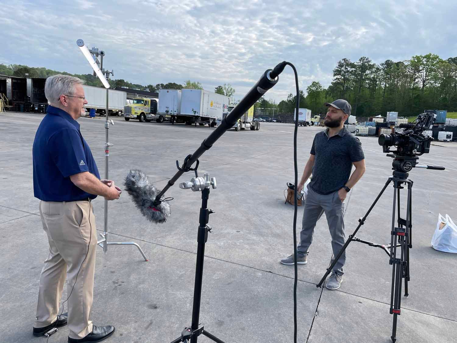 Video producer at work during an interview shoot